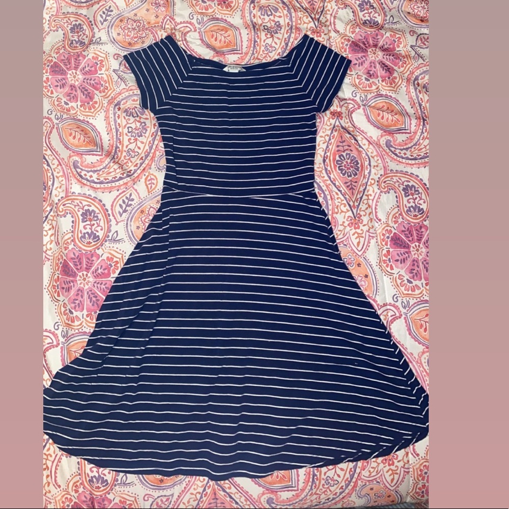 Navy blue and white striped dress